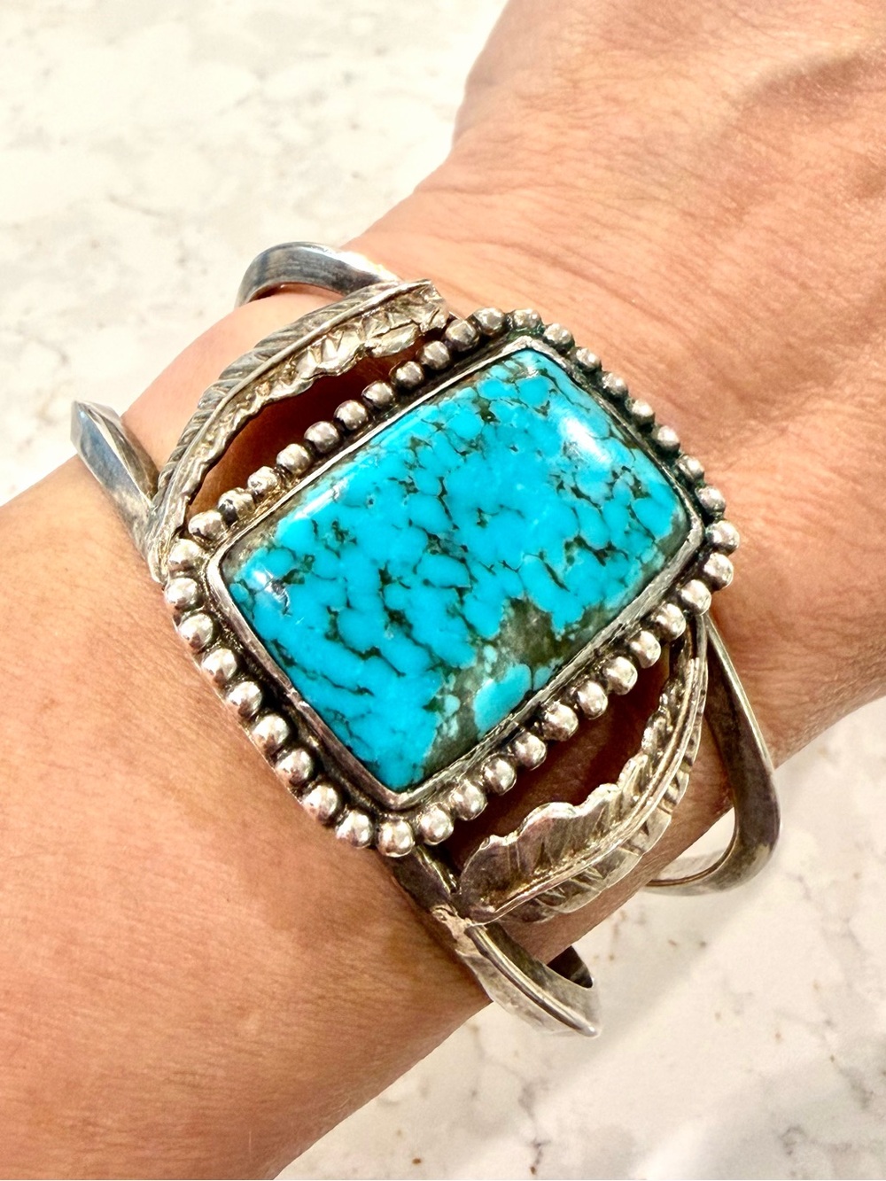 VTG Navajo Sterling Silver Turquoise Split Shank Cuff Bracelet 39.3g